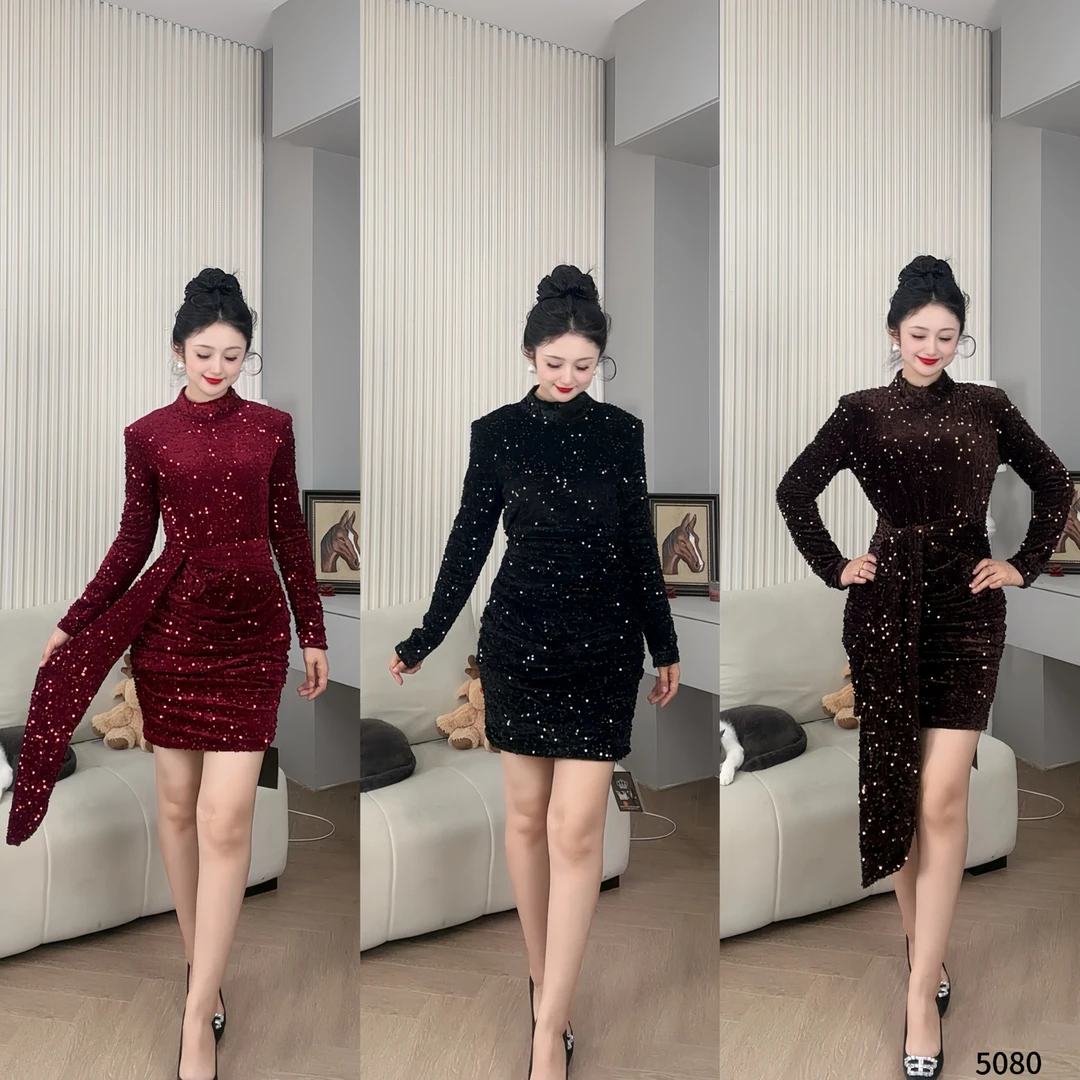 高领长袖短裙连衣裙2025早秋冬性感显瘦小黑裙YF5080