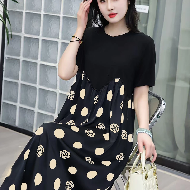 【丝绸之路】夏季女装时尚气质大花圆点百搭连衣裙洋气妈妈装6131