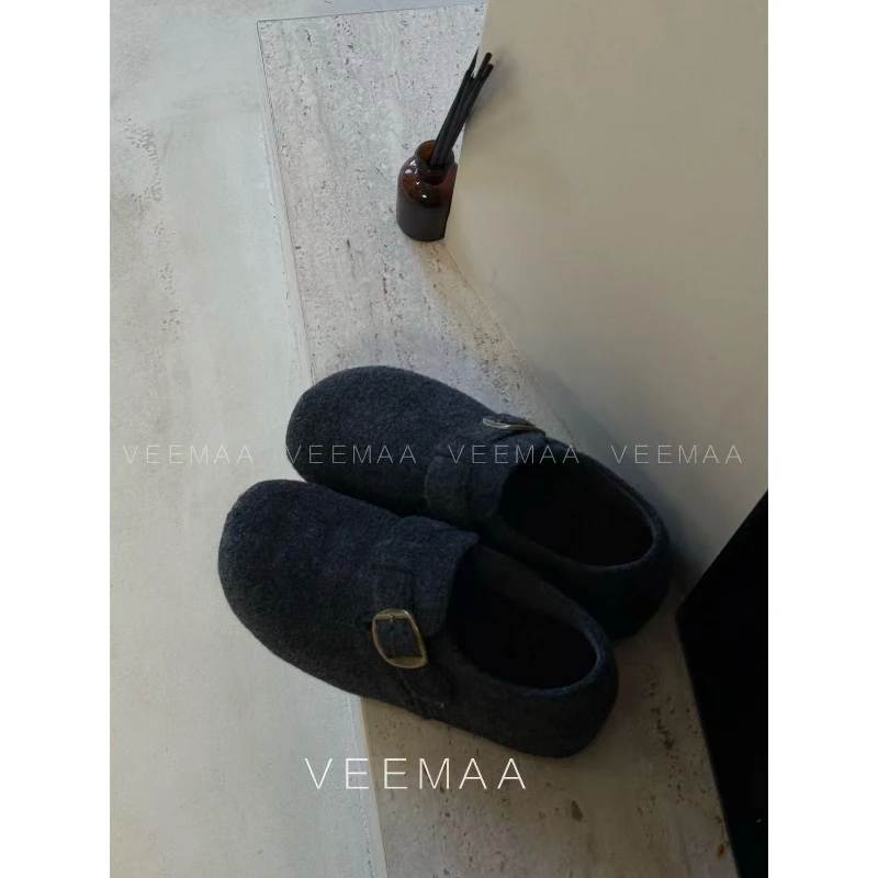 【Veemaa】定制款灰色秋冬毛呢勃肯鞋