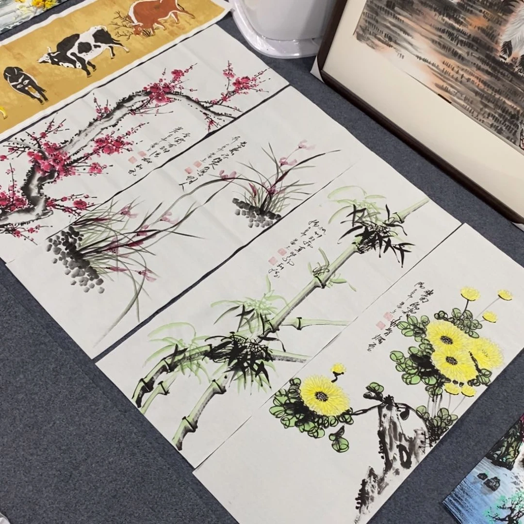 国画品**生尺寸110✖️35一套四张纯手绘