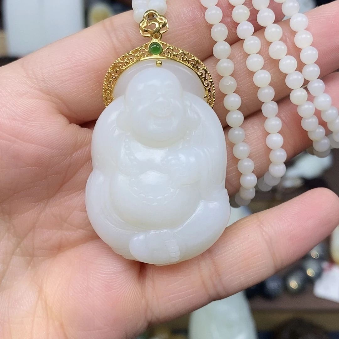 和田玉18K金镶嵌颈饰8