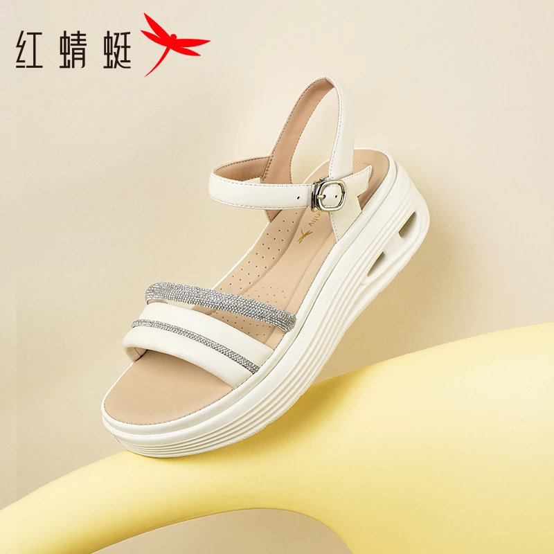 红蜻蜓凉鞋女款2025夏季新款女鞋厚底休闲鞋子超软小羊皮妈妈凉鞋