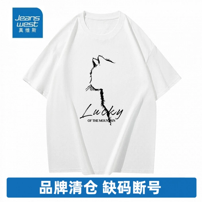 19号 真维斯重磅纯棉短袖T恤男女同款半袖圆领宽松百搭潮流印花