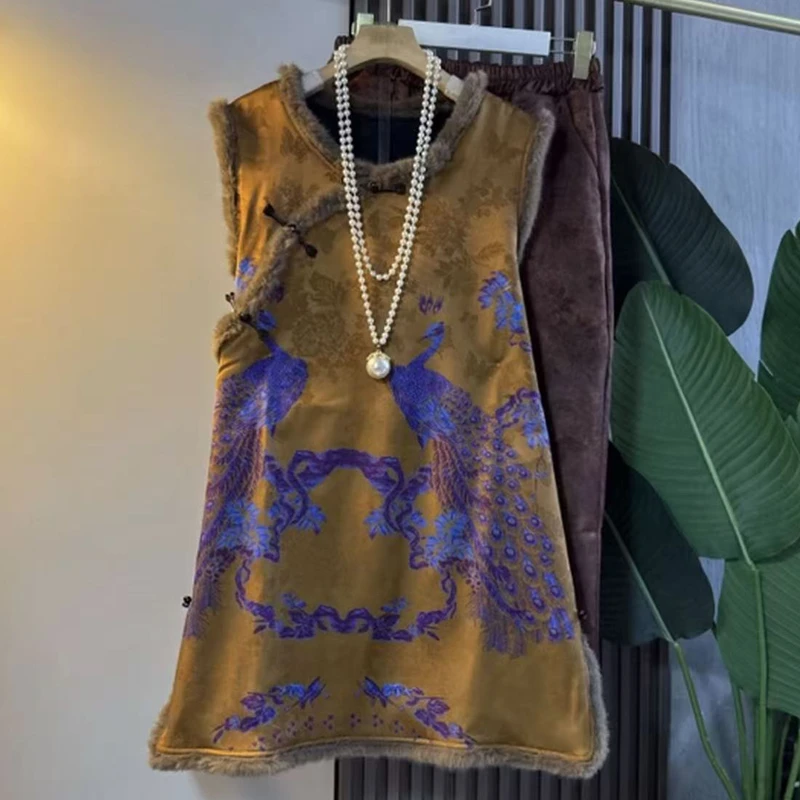 【WDP】2025冬季新款加厚新中式马甲裙女国风大码拼接坎肩