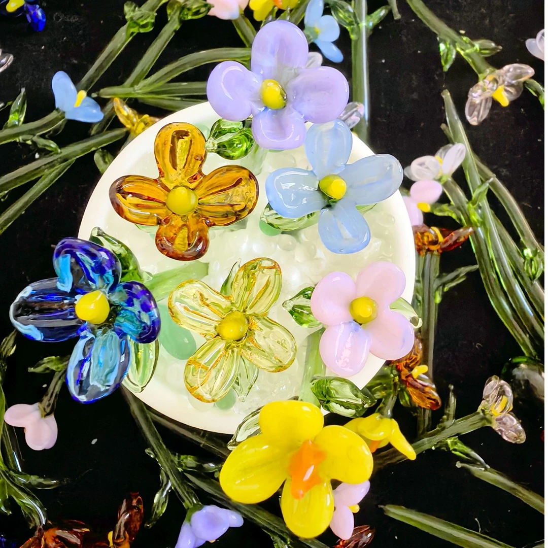 七色琉璃小花迷你手工工艺品摆件