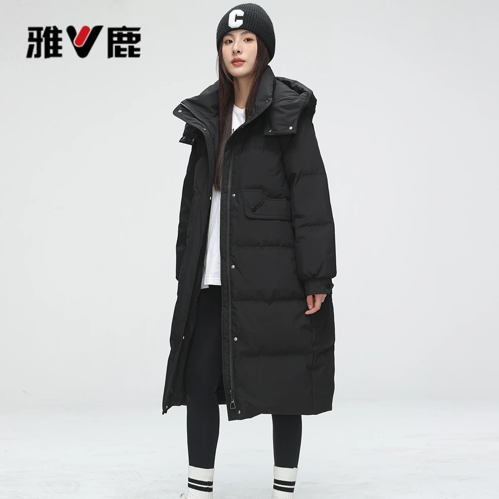 V/雅鹿YH501W14490雅鹿过膝羽绒服时尚保暖过冬长款厚女款外套