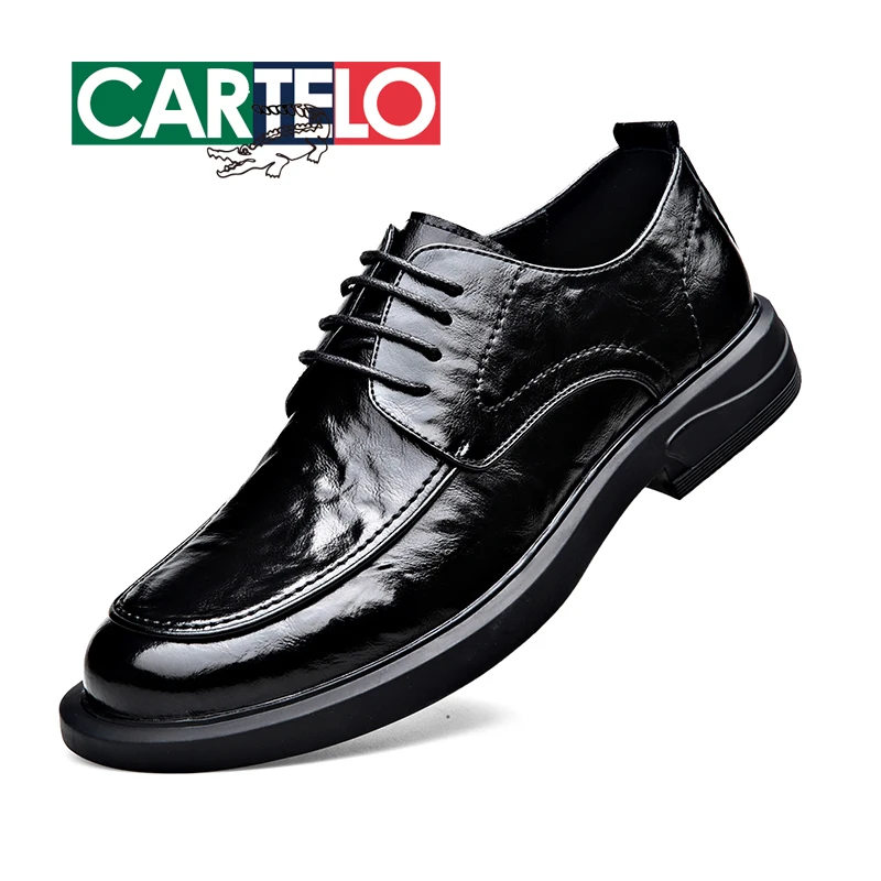 CARTELO/卡帝乐鳄鱼男士新款商务休闲宽底皮鞋软底百搭厚底皮鞋