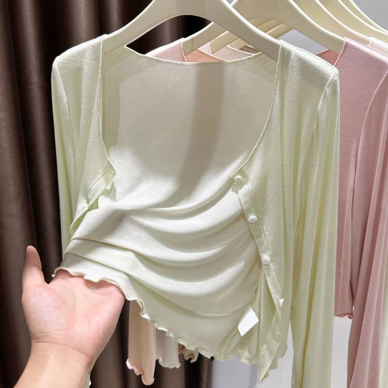 大码莫代尔披肩防晒衣女装夏天夏季木耳边百搭罩衫长袖薄高档外套