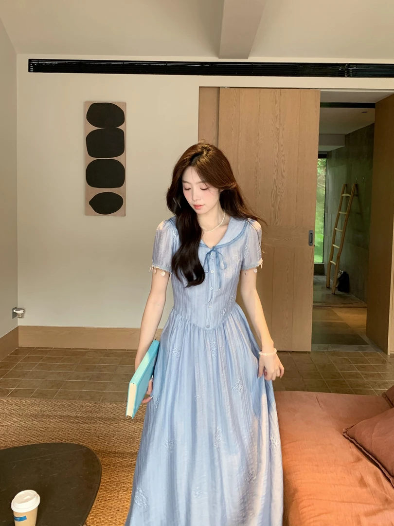 Even一雯【月神闪蝶】韩系高智感 75天丝 法式气质修身短袖连衣裙