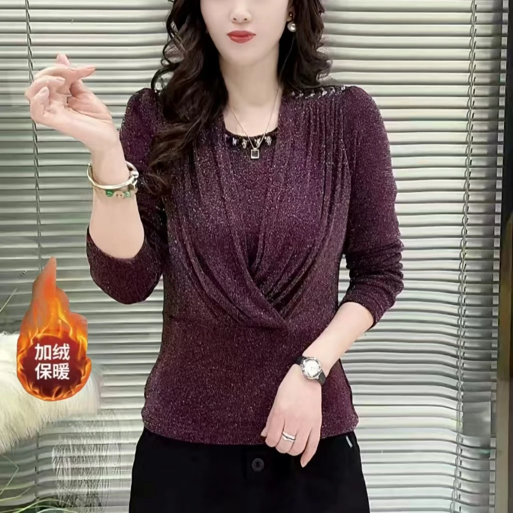 898款 冬款韩版圆领订珠百搭显瘦女士长袖打底上衣