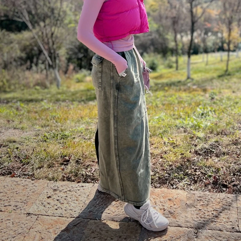 Fay老师强烈推-复古多功能口袋水洗辣妹重磅半身裙