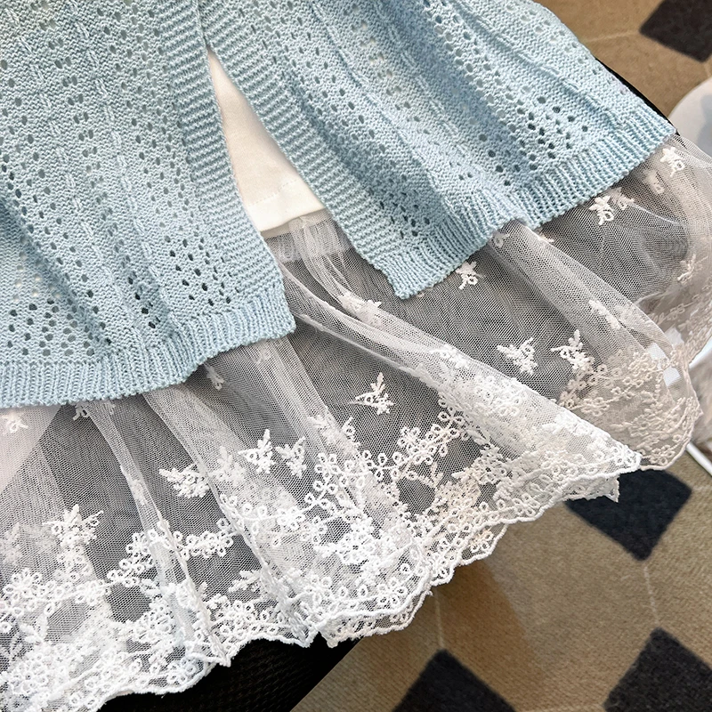 拉夏贝尔设计感短袖T恤女装夏季蕾丝吊带背心宽松慵懒减龄两件套