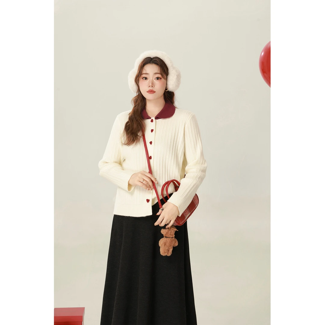 现货大婉酱微胖定制翻领毛衣新款慵懒风高级感撞色针织上衣 6587D