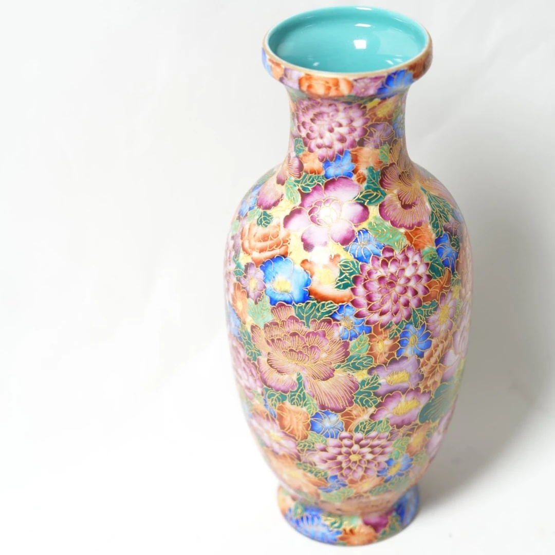 景德镇陶瓷-古县衙摆件万花收口瓶