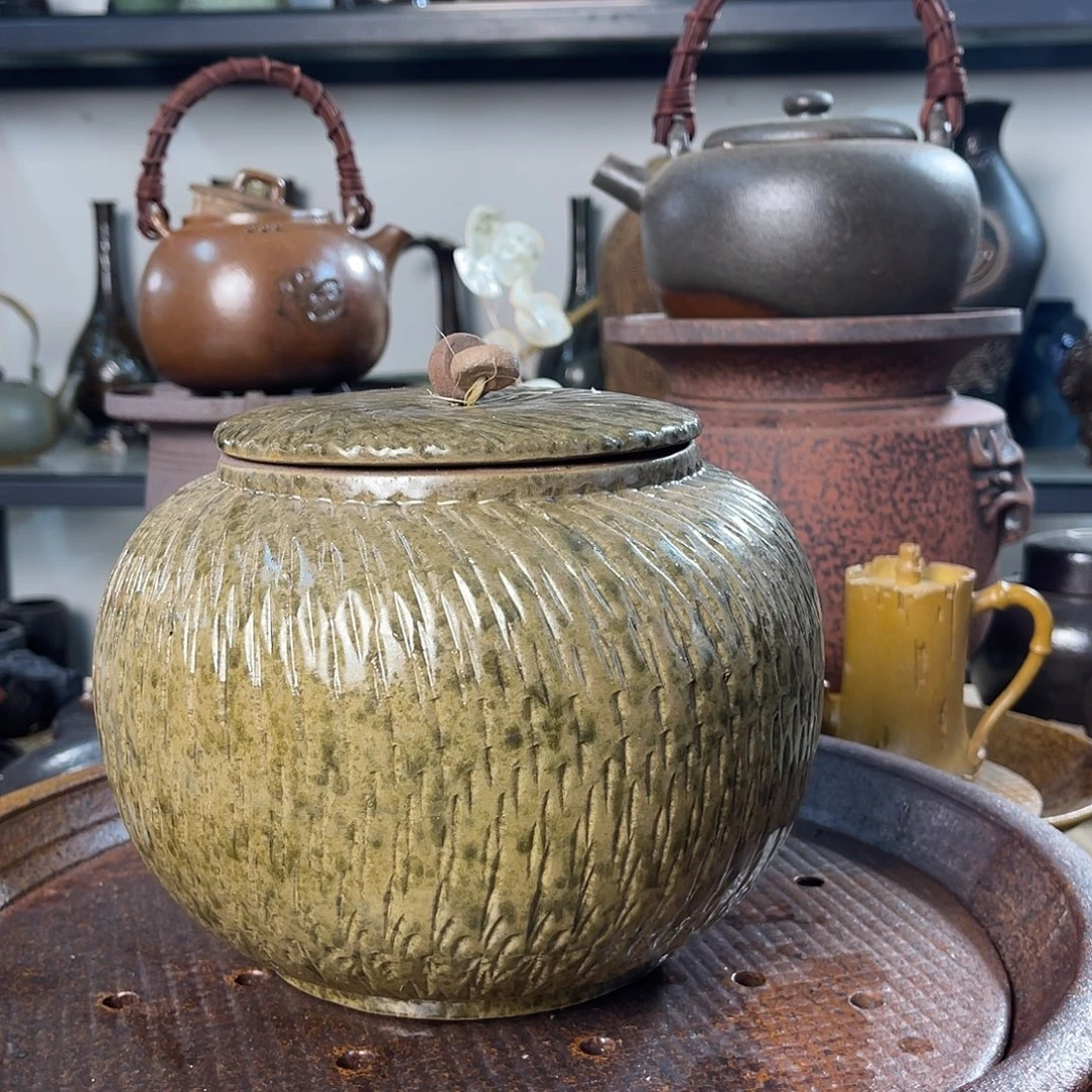 碟紫砂粗陶实用茶叶罐