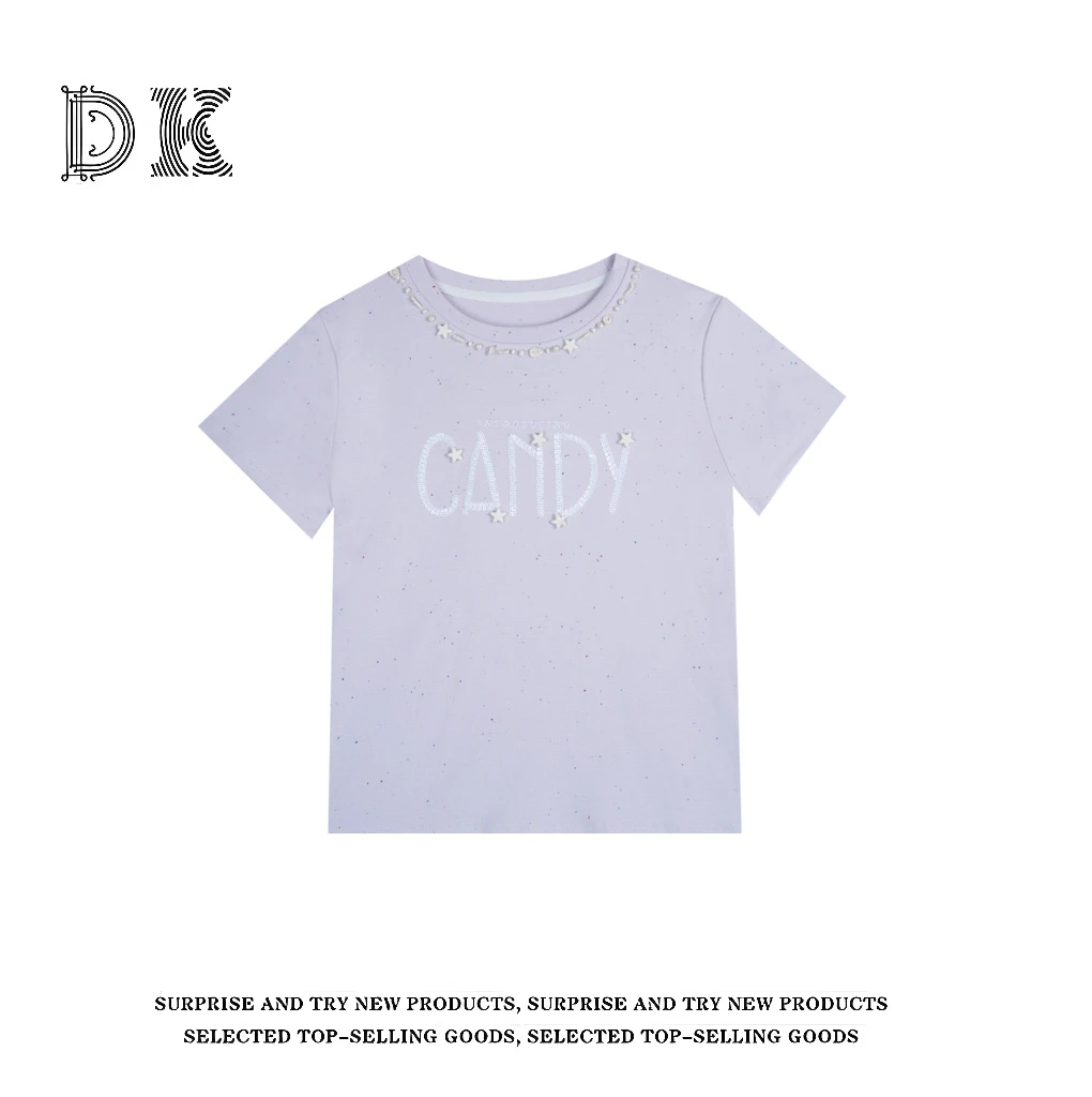 『星光点点』2025夏季新款手工串珠宽松浅色百搭圆领T恤【DK】