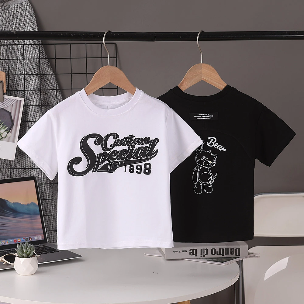 吸汗男字母夏季云感印花T恤夏装中大童男童