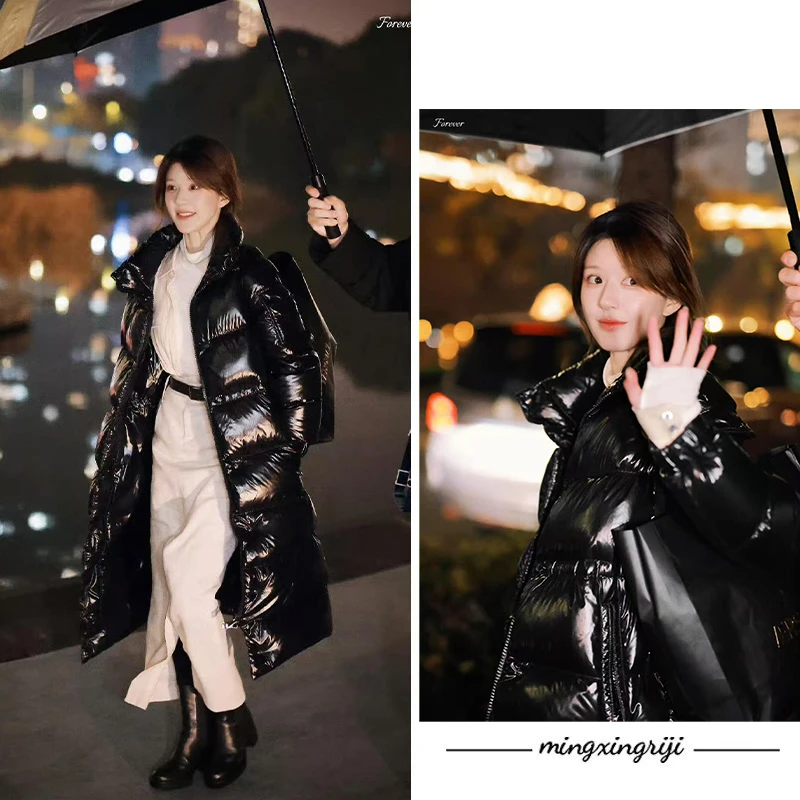 【超大朵90白鸭绒】赵露思明星同款黑色羽绒服女宽松保暖中长款外套