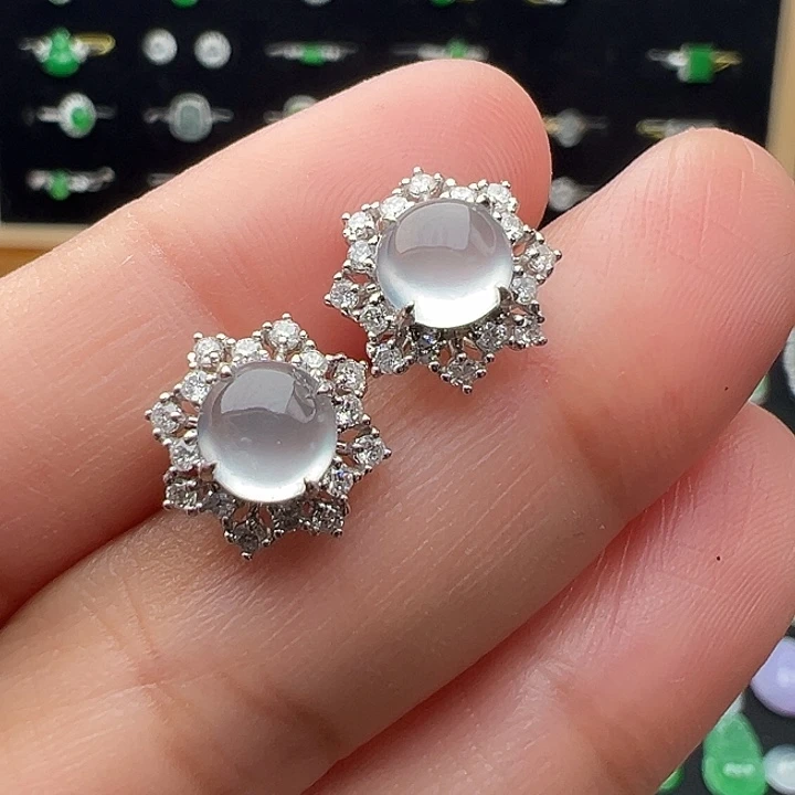 翡翠18K金镶嵌颈饰耳钉