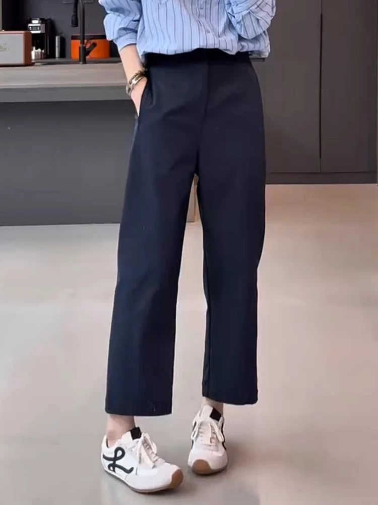 欧货宽松显瘦直筒休闲裤女夏季新款大码胖mm小个子时尚九分阔腿裤