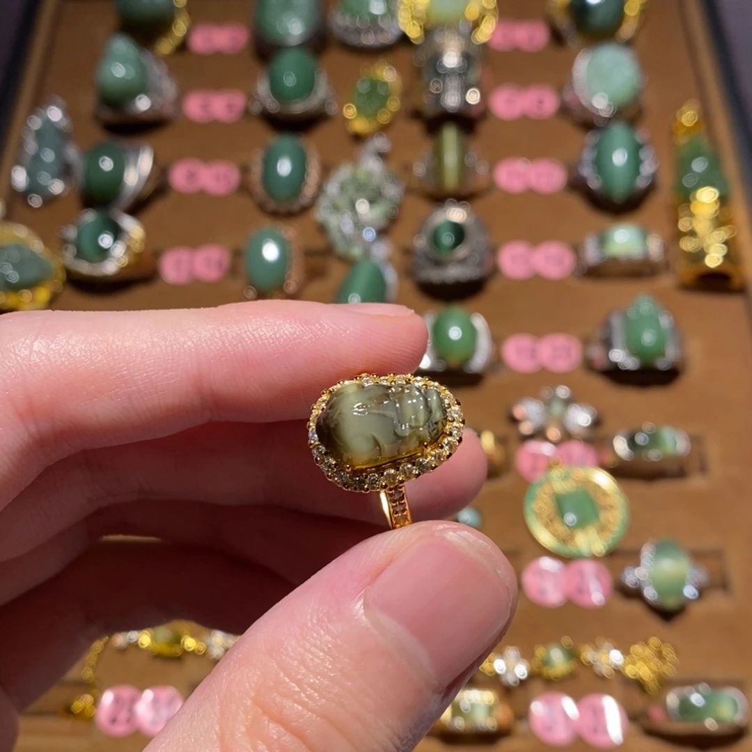 我***大和田玉（碧玉）未镶嵌戒指