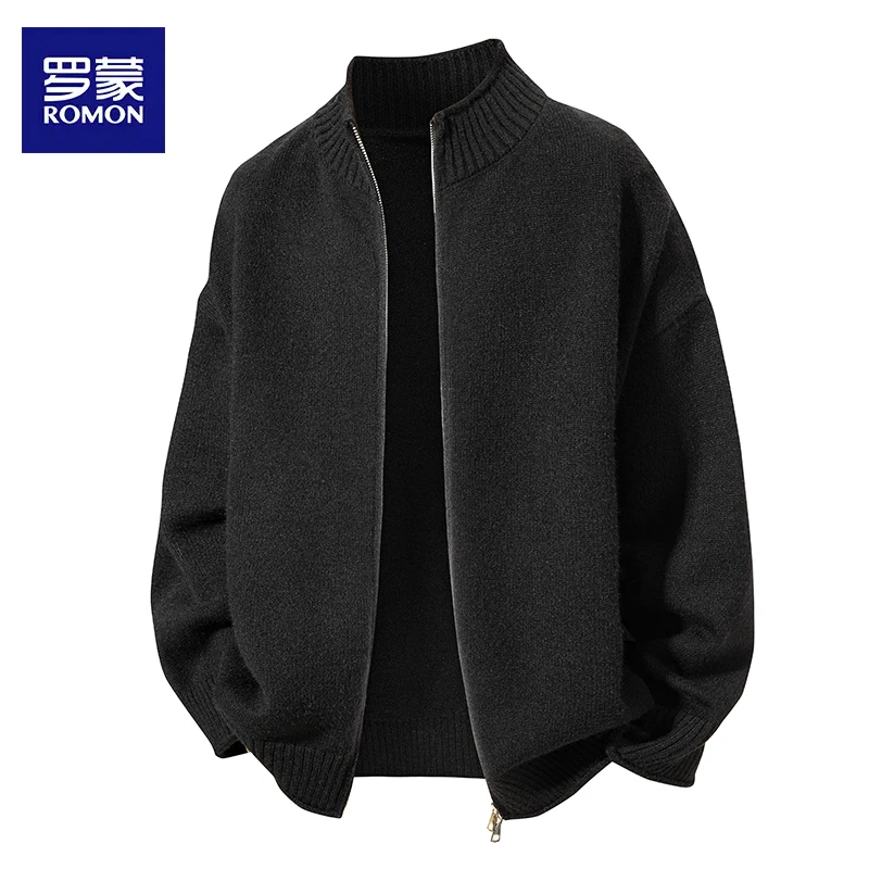 罗蒙秋季痞帅针织宽松时尚纯色潮牌毛衣开衫休闲轻薄免烫百搭外套