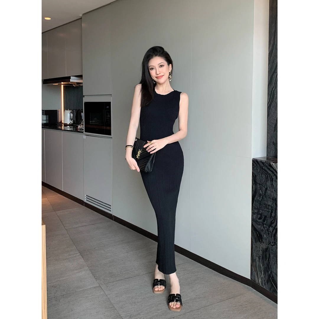 JIJINQI时尚气质性感显瘦法式修身长款设计感连衣裙 JD06LMPT1395