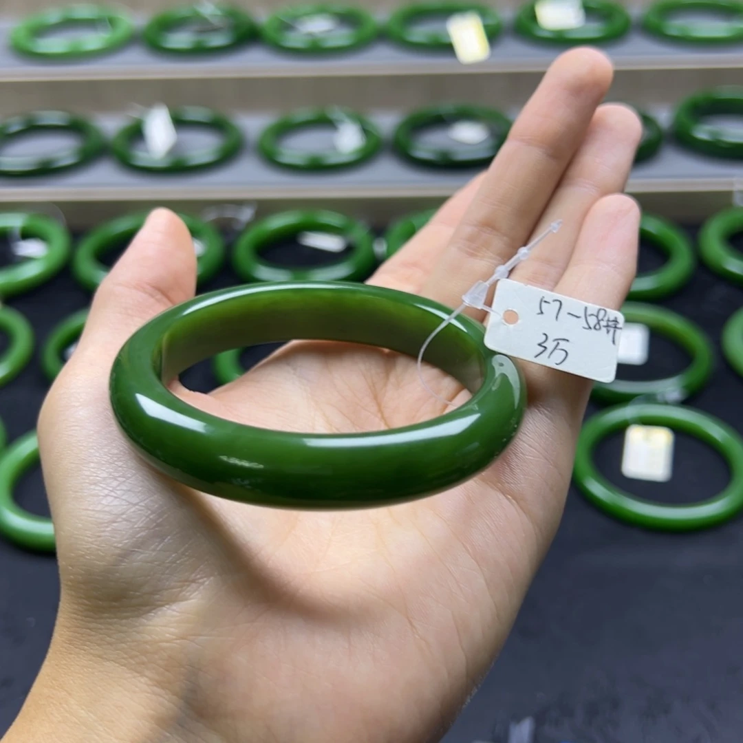 和田玉（碧玉）未镶嵌手镯碧玉高色艳底艳阳绿无黑5758