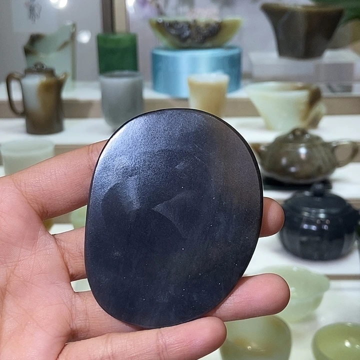 和田玉未镶嵌挂件青花杯垫