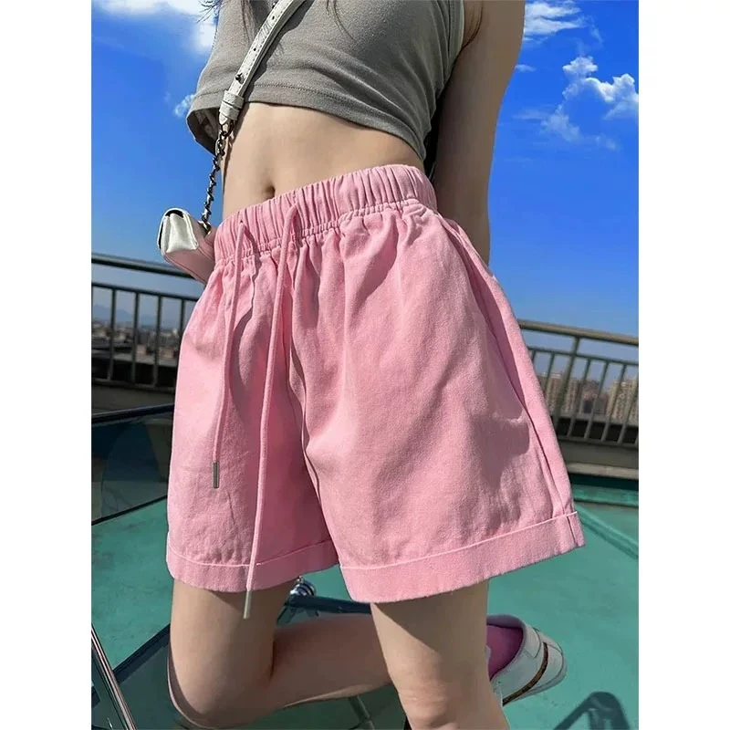 【奶芙泡泡】韩版时尚松紧腰多巴胺阔腿短裤宽松休闲百搭A字运动版