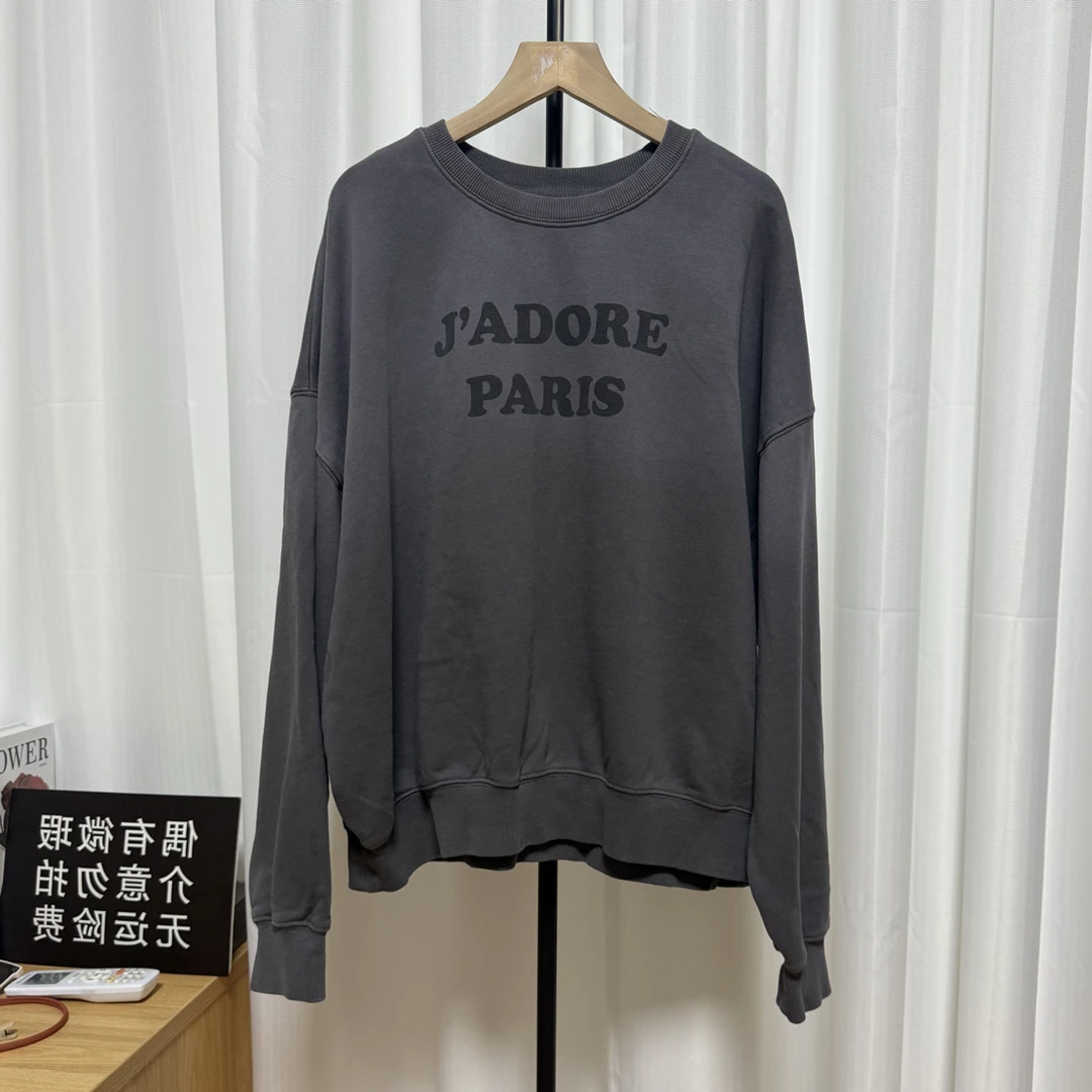 艳儿家【水洗做旧纯棉字母毛圈卫衣】圆领短款卫衣简约款