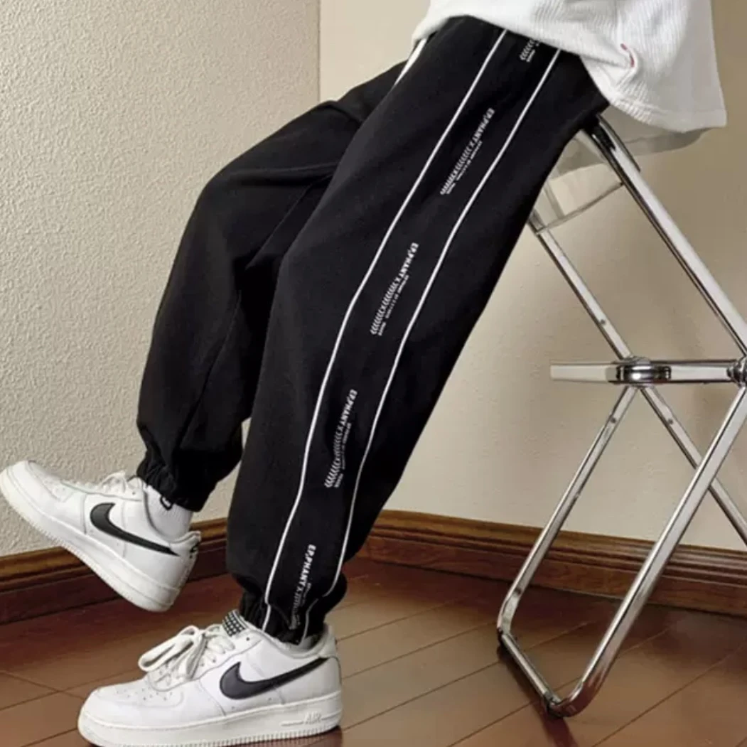 青少年夏季薄款高街韩版侧边字母高腰长裤宽松休闲运动裤01515