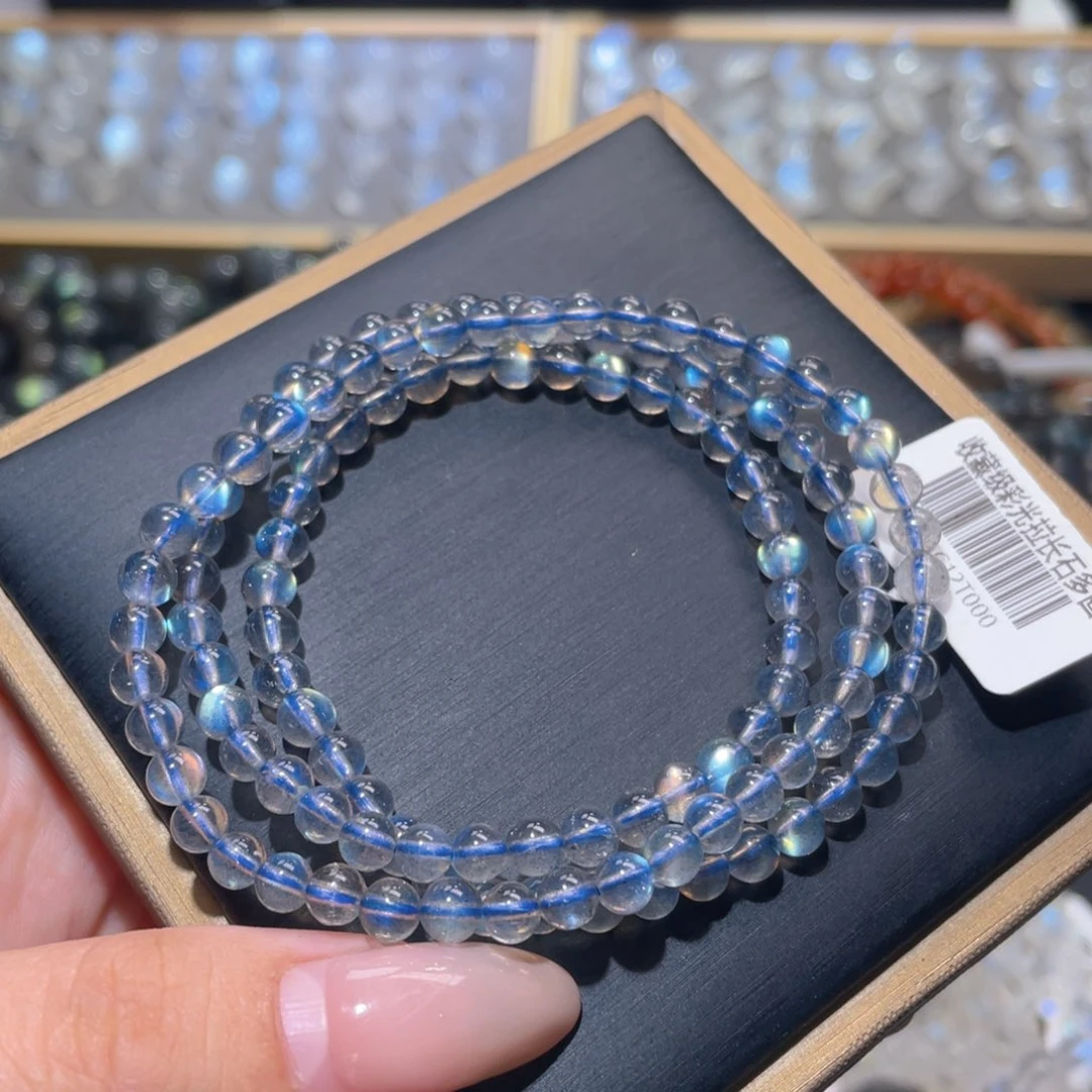 手链长石未镶嵌玻璃体灰月光手链多圈5mm