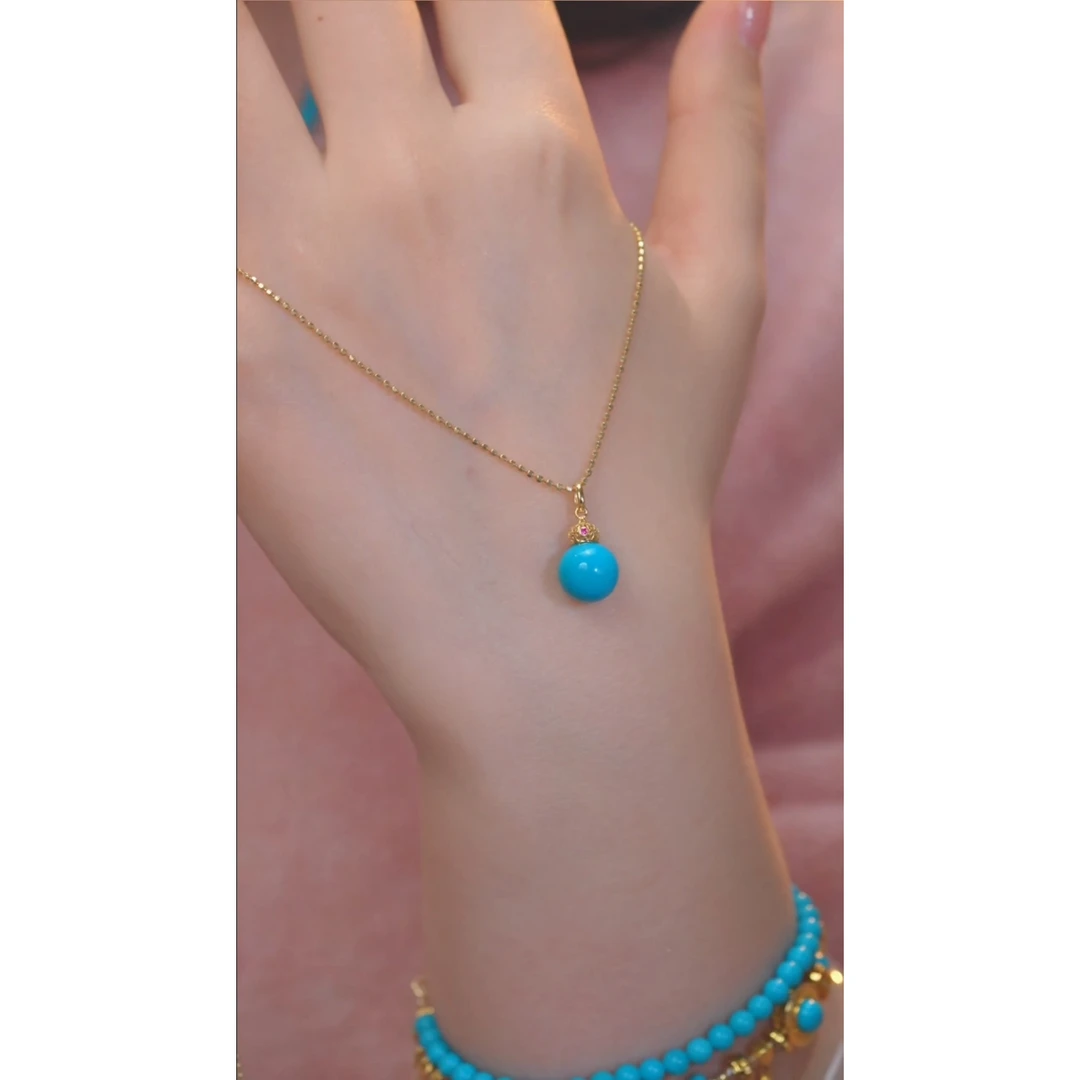 绿松石吊坠不含链18K金镶嵌美松 卡9 @@N3105