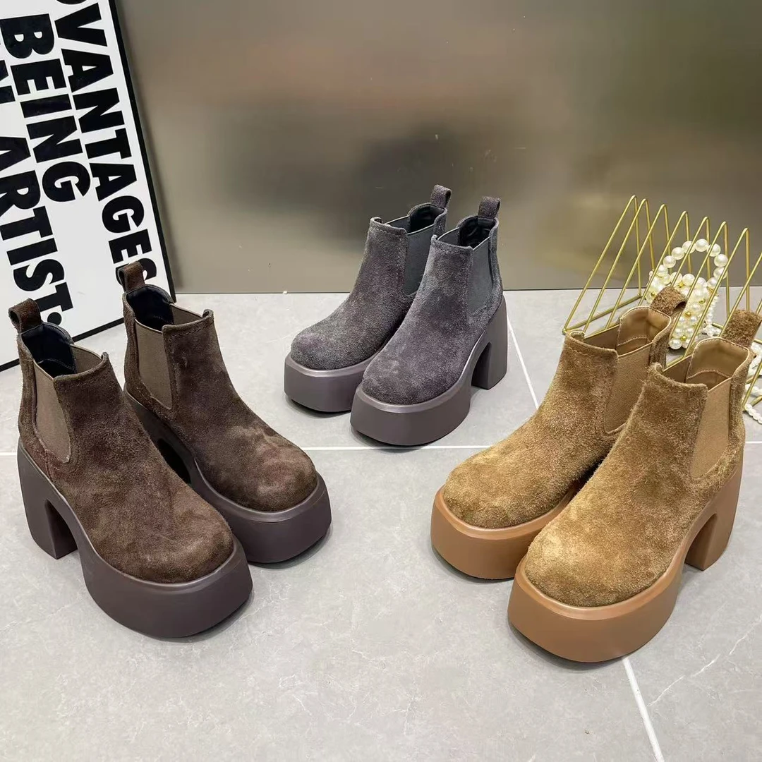 2025新款韩版厚底切尔西靴女英伦风小个子增高短靴百搭马丁靴女