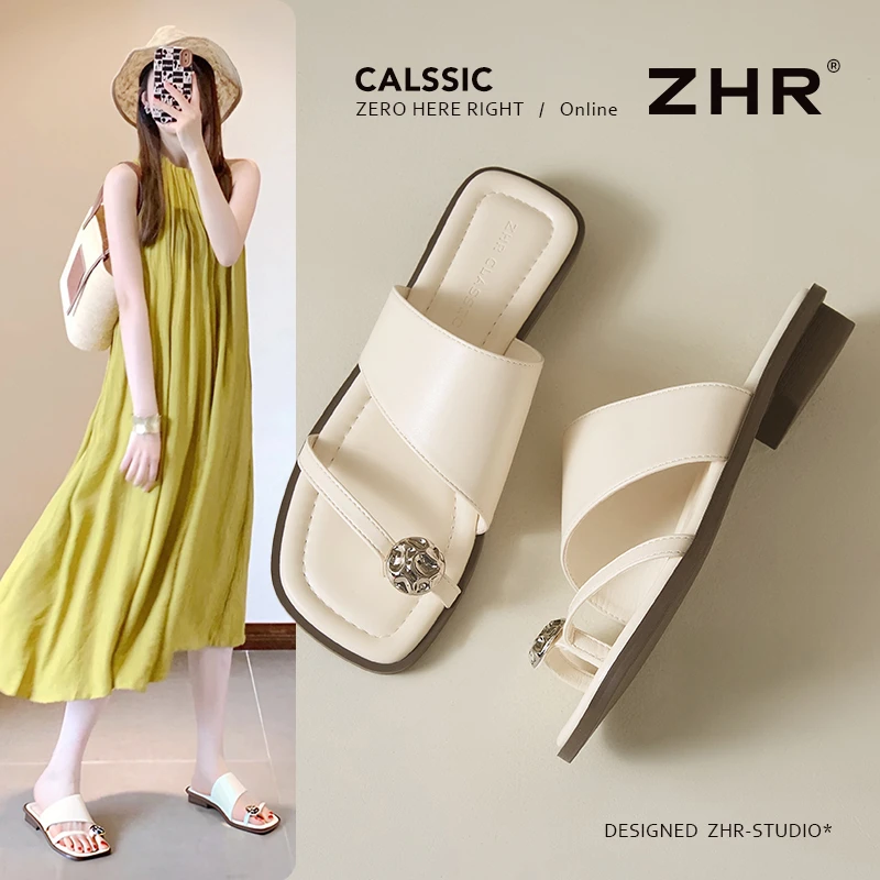 ZHR则则平底拖鞋女2025新款外穿百搭一字拖沙滩鞋轻便时尚凉拖鞋