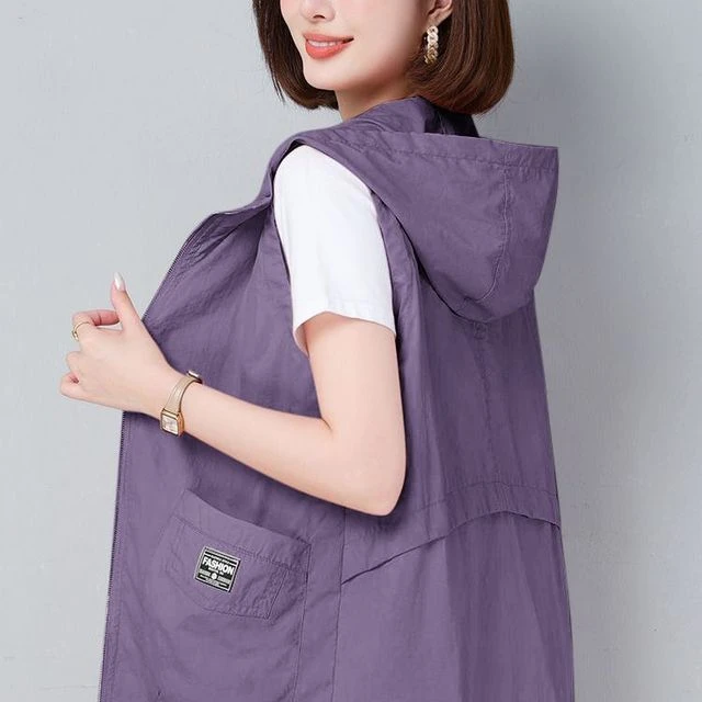 【带透气网】薄款马甲女夏短款外搭防晒背心大码宽松休闲连帽坎肩