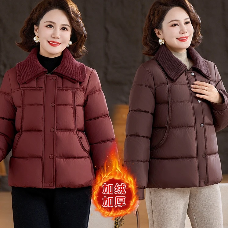 妈妈加绒棉袄外套冬季中老年加厚棉衣时尚保暖短款棉服防寒服新款