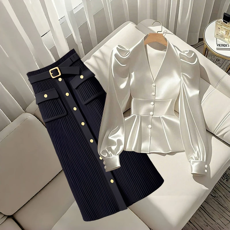 欧若风2025洋气衣服气质名媛高端女神范显瘦衬衫高端时尚半身裙子