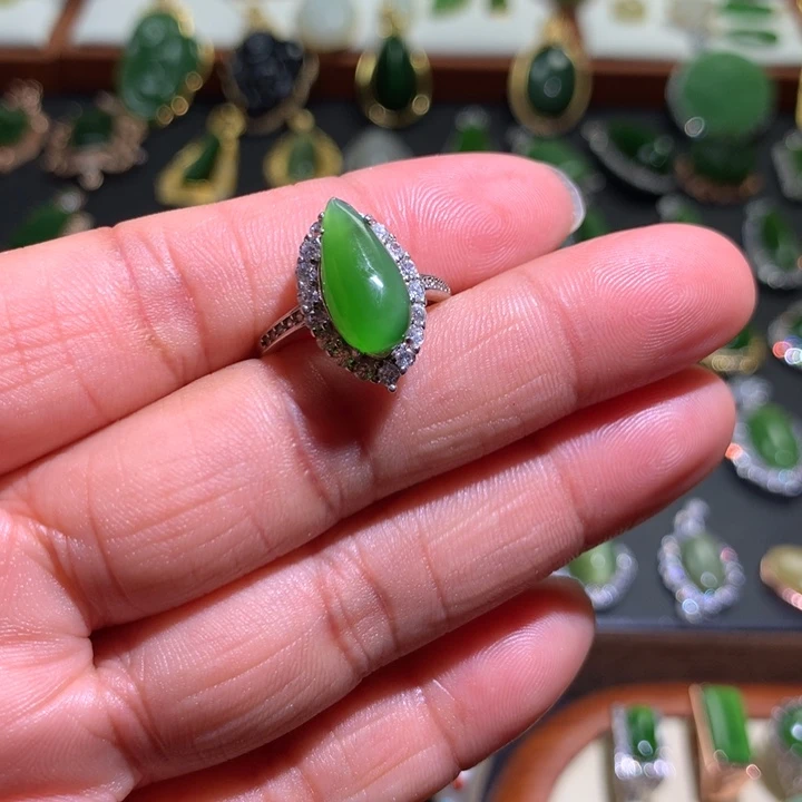 和田玉戒指银S925镶嵌