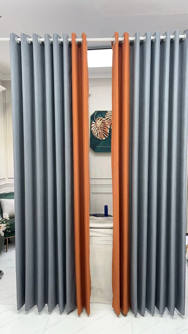 水芙棉灰拼橙窗帘遮光2025窗帘新款加厚客厅卧室隔热轻奢简约