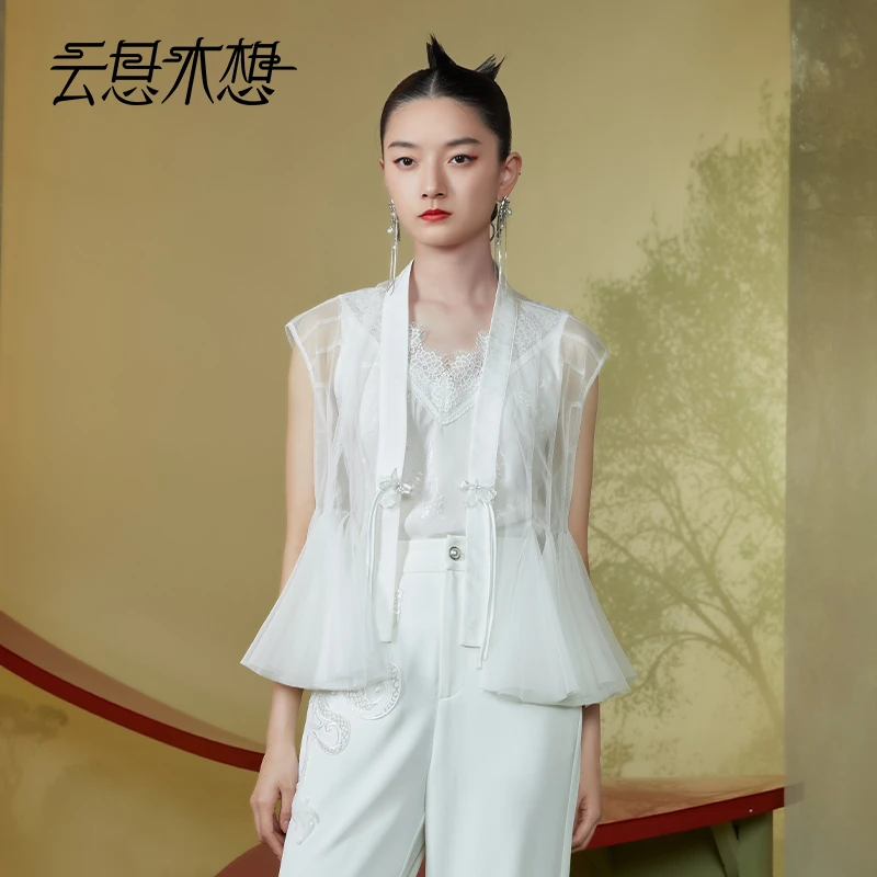 Ysimo-X云思木想新中式2024夏季新款立体花盘扣网纱女士外套11755