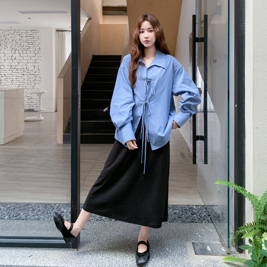 减龄韩系蓝色秋季显瘦套装女2025气质季新款大方得体ootd两件套