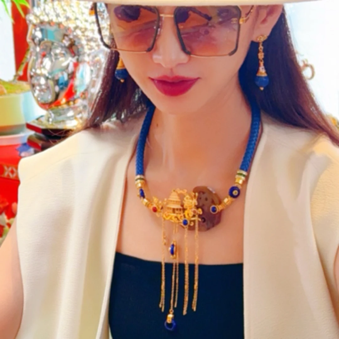 原创复古和田玉糖色国风设计款时尚高级设计款项链【玺儿珠宝】