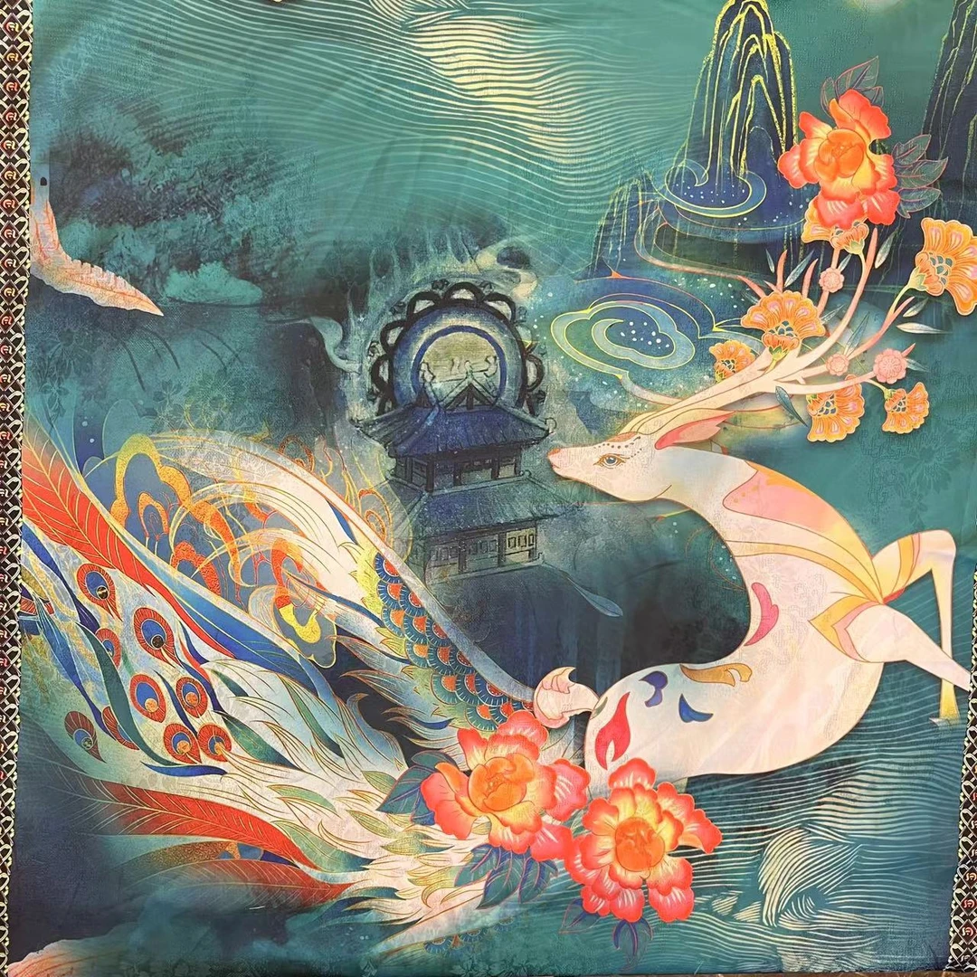 锦悦遇见麋鹿新中式轻奢高定丝巾70*180（A671）