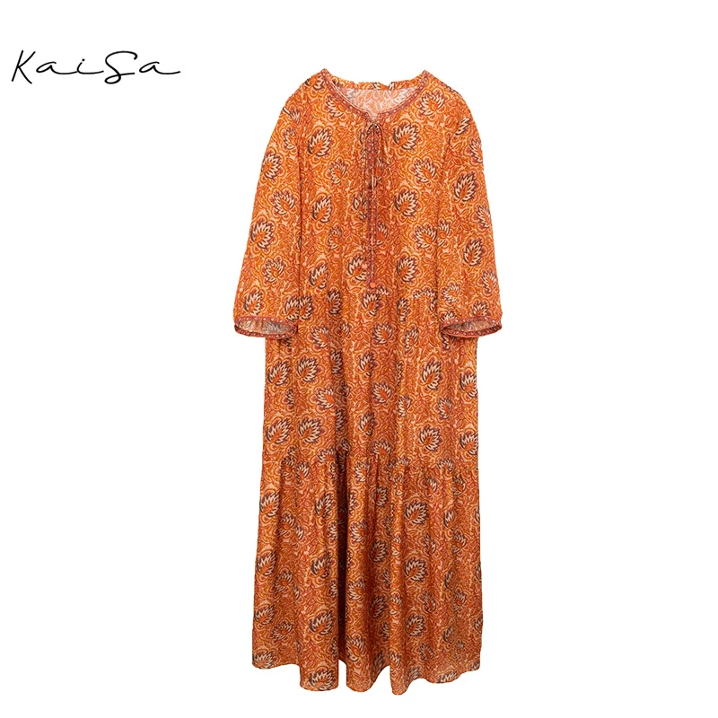 【阿莉莎】桑蚕丝休闲雅致气质长裙中袖长款连衣裙FXL625378