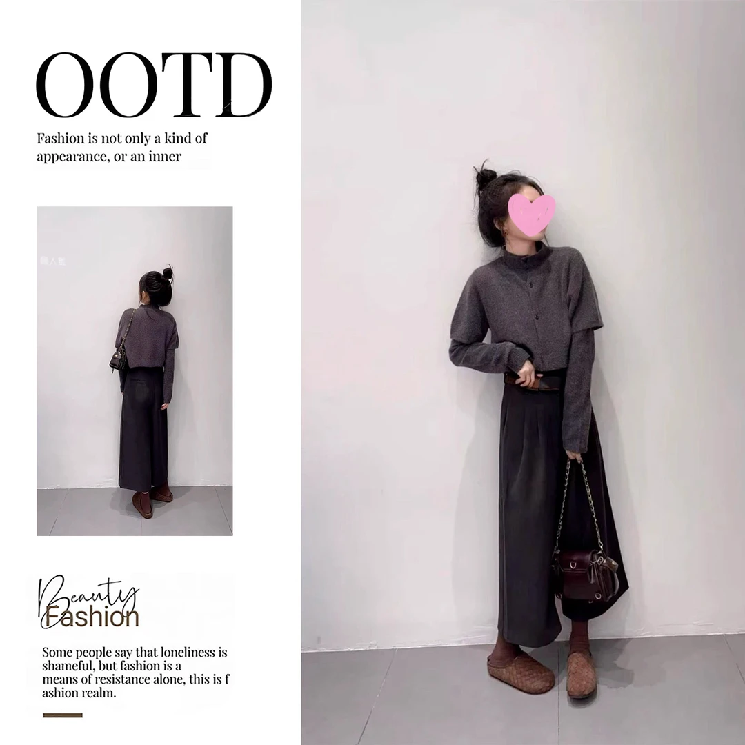 韩系设计感外搭披肩毛衣2025秋季新款长袖针织衫两件套百搭温柔女