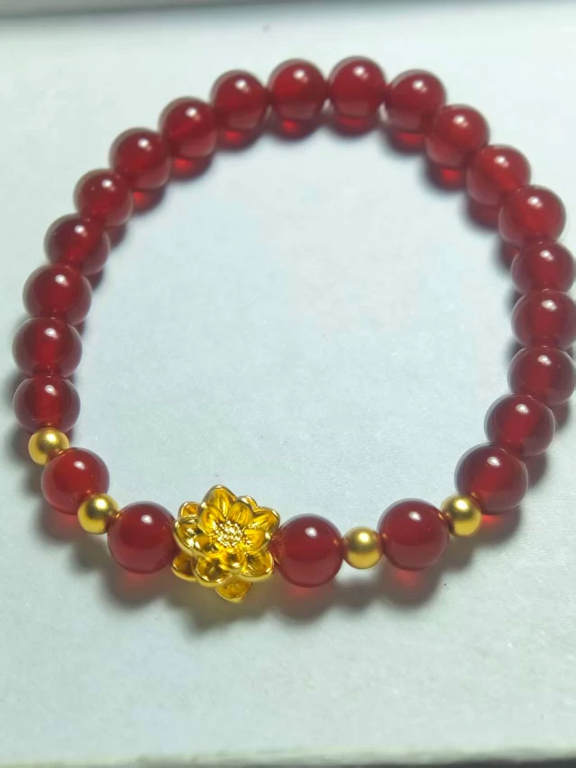 B(011）足金莲花+3.5mm金珠4颗（赠卡六红玉 髓）多样性发货