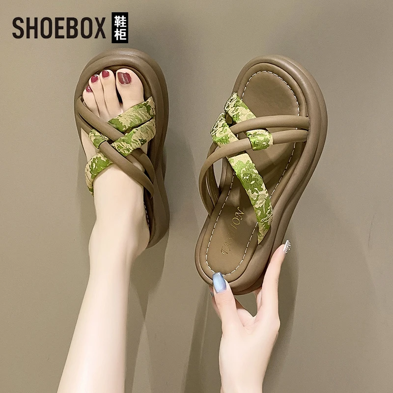 达芙妮旗下厚底踩屎感罗马拖鞋女夏2025新款女外穿软底国风拖鞋