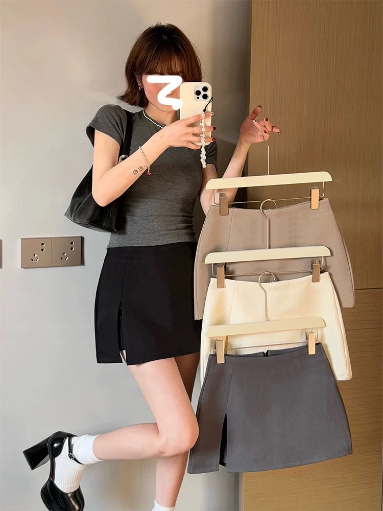 春夏季2025新款A字短裤裙不规则高腰显瘦开叉西装短裙女装半身裙